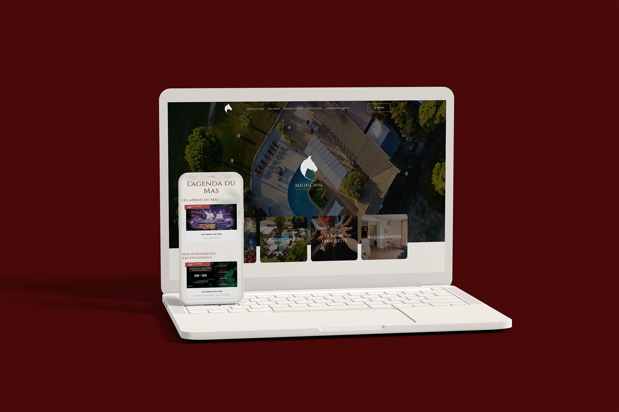 Mockup refonte site internet du Mas du Cheval - Agence Web Coq Noir à Montpellier